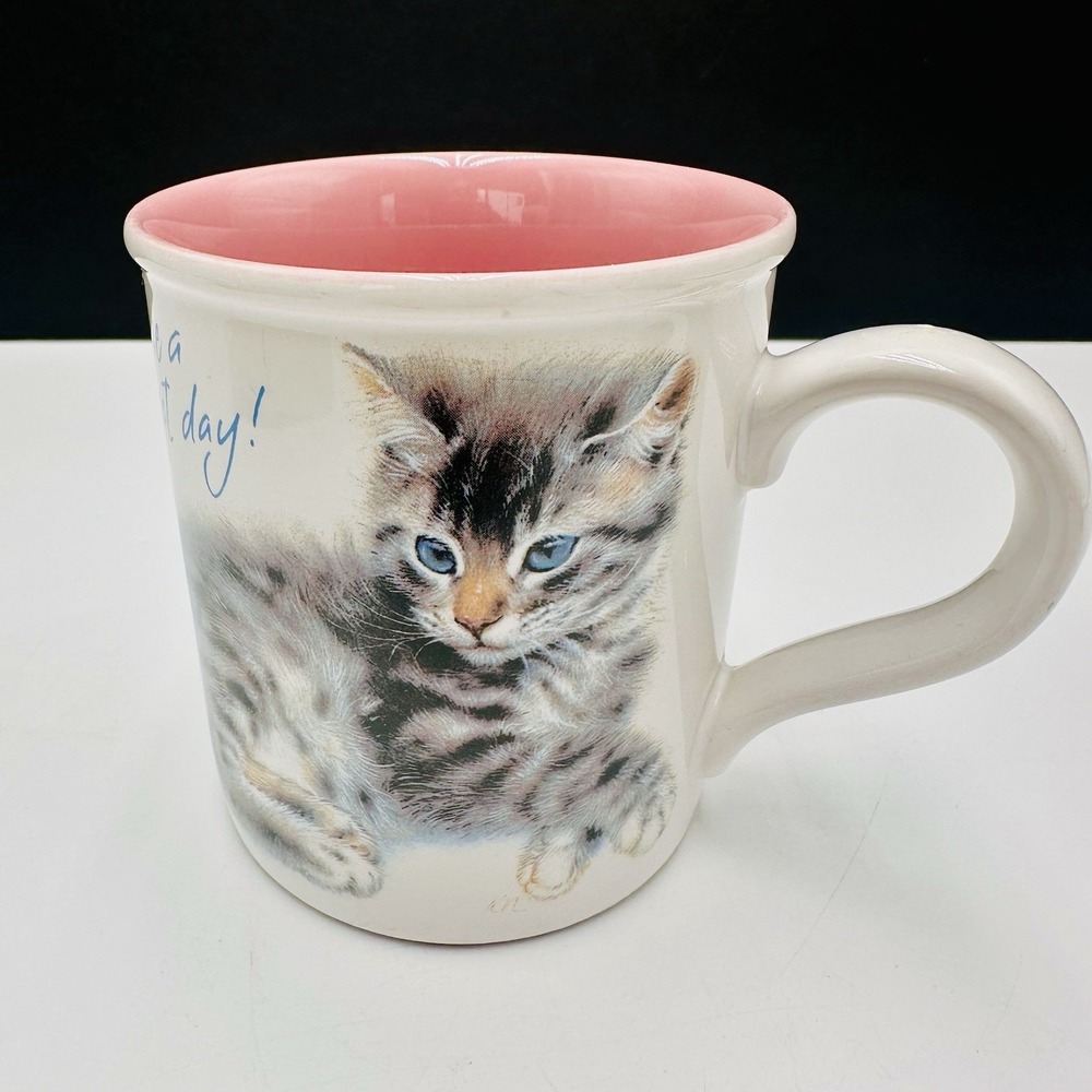 American Greetings 'Have A Purr-fect Day' Mug Kitty Cat Pink Hearts Cup 1980s